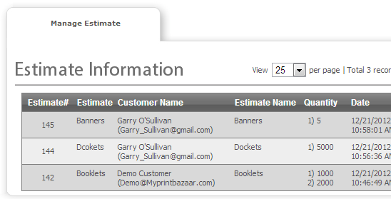 Estimate Management - web to print Ireland and Print MIS Software