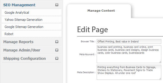 Built-in SEO - web to print Ireland and Print MIS Software